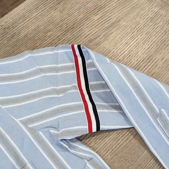 Mens THOM BROWNE Striped LS Sport Shirt Light Blue - Picture 4 of 6